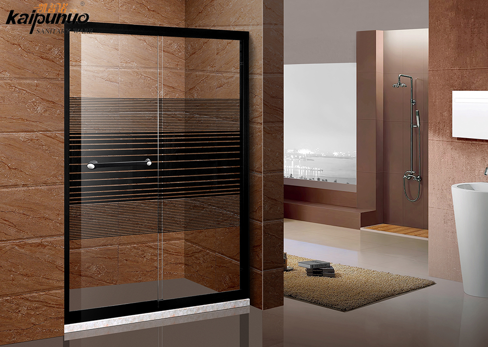 Sudut mandi kontemporari skrin pintu kaca gelangsar bingkai hitam untuk dijual